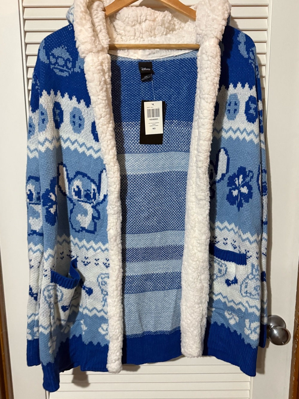 Disney’s Stitch Blue Sherpa-Lined Cardigan - Size Medium